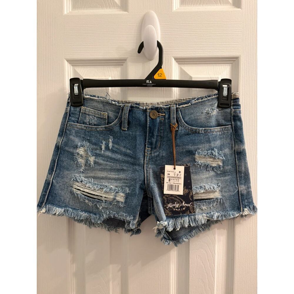 Low Rise Y2K Revival Grunge Denim Shorts - Funky Soul Women's Shorts
